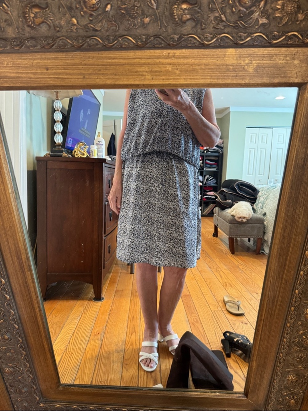 Ann Taylor Black & White Printed Midi Skirt